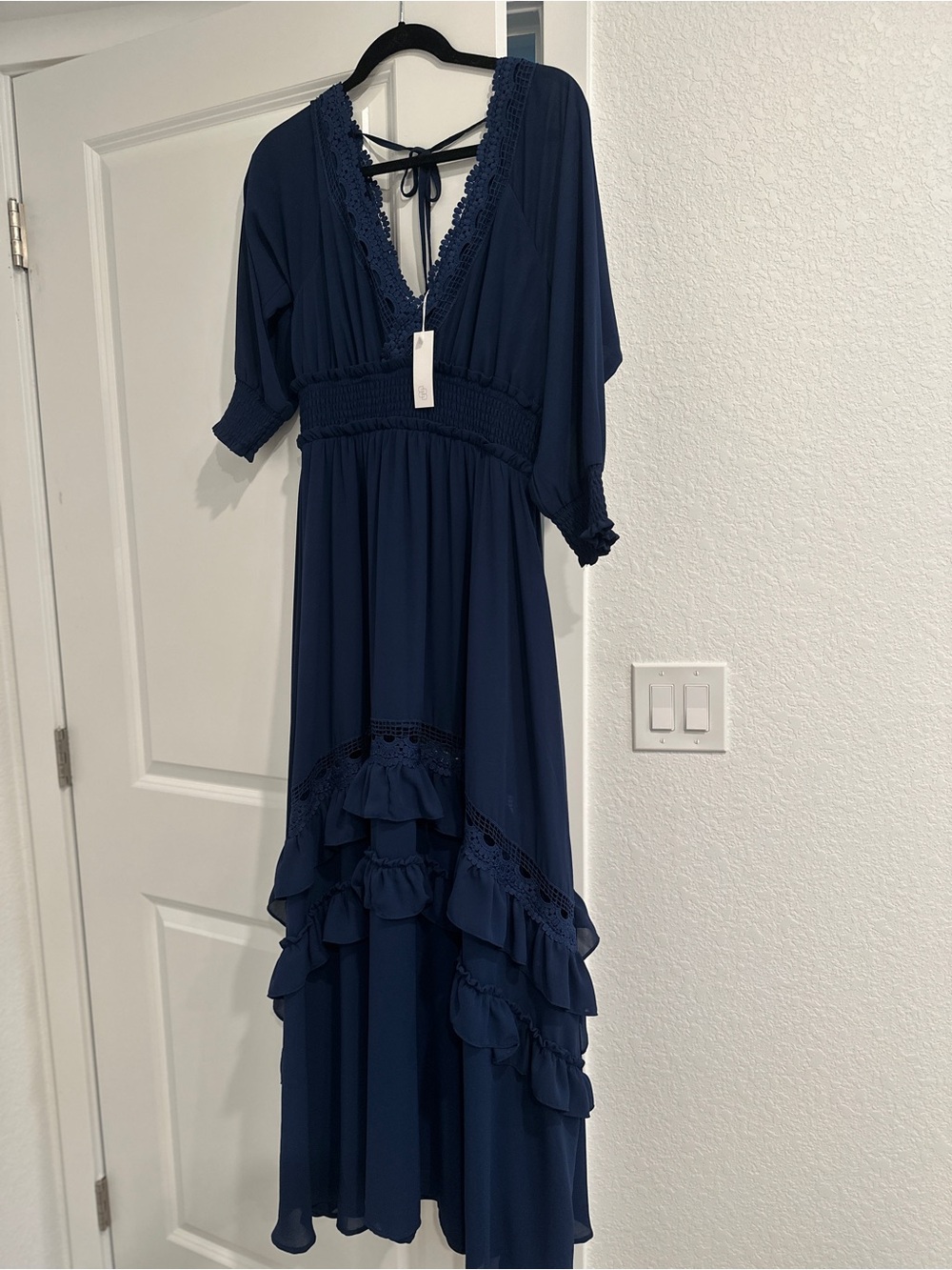 NWT Baltic Born Pippa Ruffle Maxi Dress Deep Navy Blue Size L